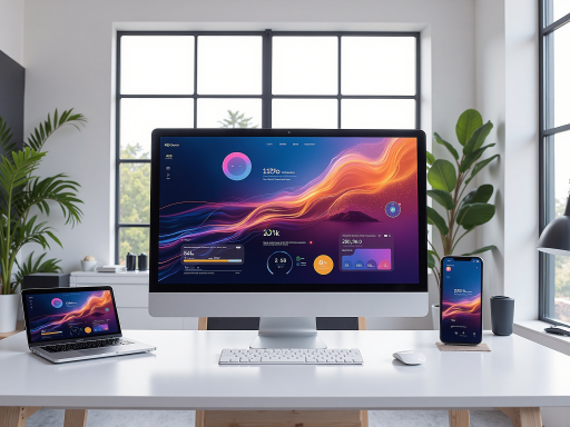 软件产品界面展示，现代化UI设计，多个应用窗口并列显示，蓝色主题配色，清晰功能图标